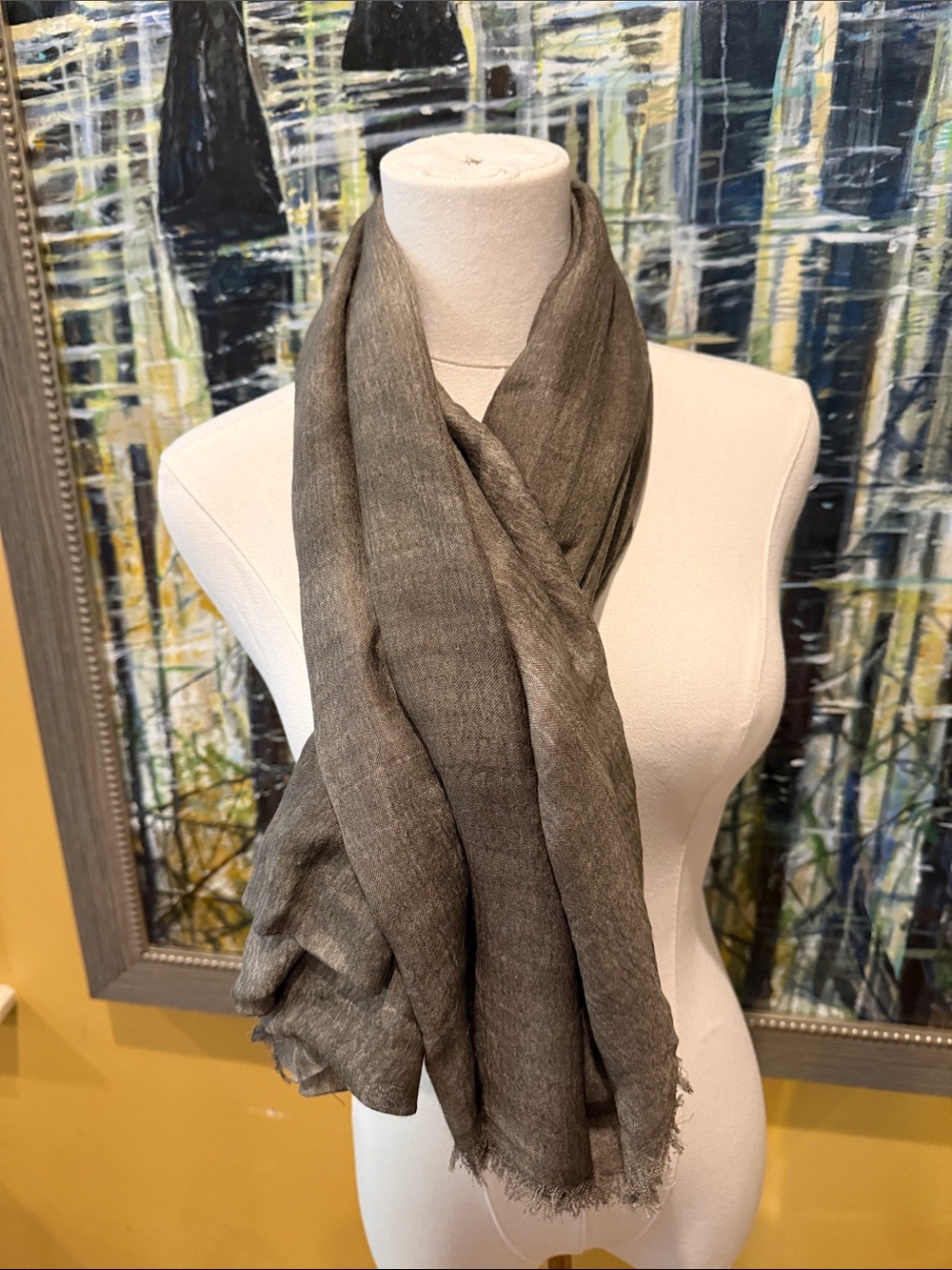 Lafayette 148 New York Olive Gray Lightweight Scarf